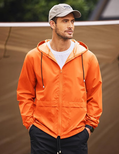 COOFANDY Mens Packable Rain Jacket Lightweight Waterproof Raincoat with Hood Outdoor Rain Gear Travel Hiking Cycling