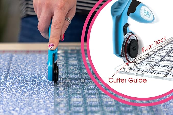 TrueCut Straight Rotary Cutter - 45mm Ergonomic Wheel Cutter for Fabric & Crafting - Left or Right-Handed - Track-and-Guide Ruler - Quilting and Sewing Supplies