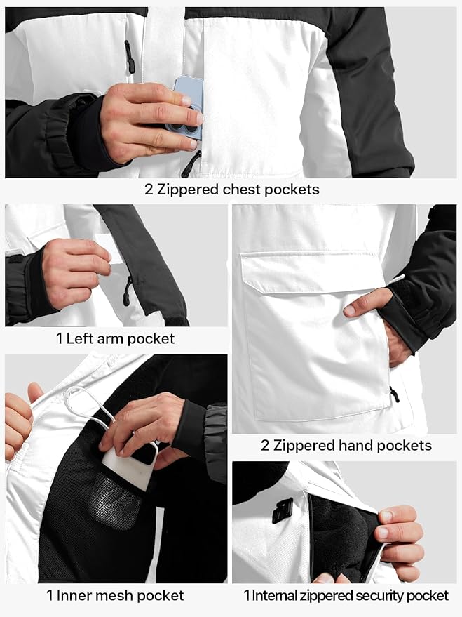 FREE SOLDIER Men's Waterproof Ski Jacket Fleece Lined Warm Winter Snow Coat with Hood Fully Taped Seams