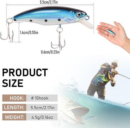 Fishing Lures Kit with Organizer Box, Mixed Including Minnow Popper Crank VIB Pencil Baits with Hooks for Saltwater Freshwater, Fishing Lure kit Gift for Family Fishing Beginner and Pros