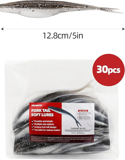 Forked Tail Soft Baits- Realistic Jerk Bait & Fluke Action Soft Lures for Bass, Trout & Crappie - Versatile Freshwater & Saltwater Fishing Bait (2.75"-5")