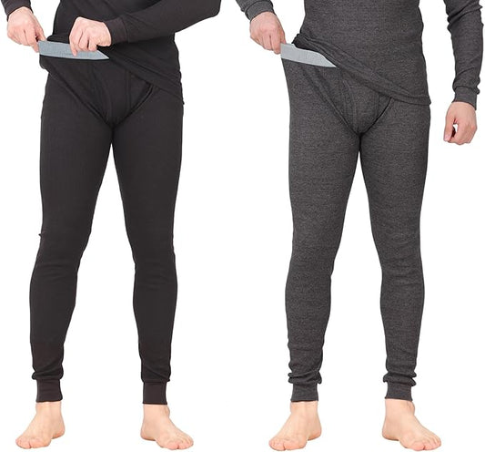 Thermal Underwear Pants for Men Long Johns Cotton Blend Base Layer Waffle Knit Bottoms Classic Cold Weather