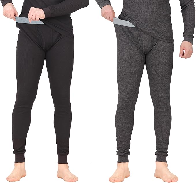 Thermal Underwear Pants for Men Long Johns Cotton Blend Base Layer Waffle Knit Bottoms Classic Cold Weather