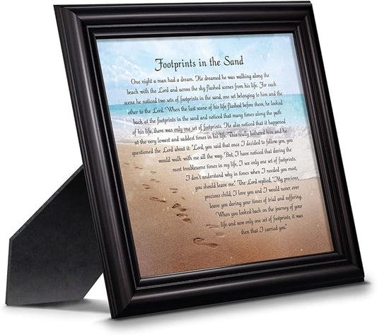 Footprints in the Sand Inspirational Wall Art, Beach Decor, Christian Gifts for Women and Men, Christian Wall Decor, Get Well Soon, Encouraging Scripture Wall Art, Framed Sympathy Gift 8639B