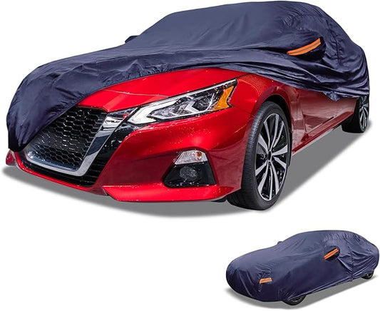 Universal Car Cover Waterproof All Weather 190T-PU, UV Sun Rain Protection, Fits for Sedan Length 199"-208", with Left Side Zipper, Navy Blue