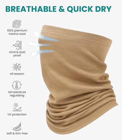 Merino.tech Merino Wool Ski Neck Gaiter - Face Mask Neck Warmer for Men & Women