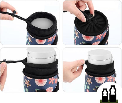 Nuovoware Water Bottle Carrier Bag,25oz/40oz/64oz Bottle Pouch Holder,Adjustable Shoulder Hand Strap 2 Pocket Sling Neoprene Sleeve Sports Accessories for Hiking Travelling Camping