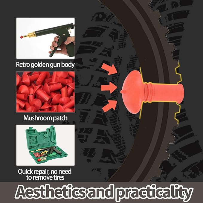 Tire Repair Kit With Plugs Mushroom Tire Plug Kit Tire Patch Kit Heavy Duty Professional Tubeless Tire Gun Puncture Kit for Tyre Punctures and Flats on Cars Motorcycles Trucks and Tractors (Green)