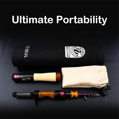 PURELURE Telescopic Fishing Rod Spinning & Casting, Fuji Alconite Ring, Detachable Handle Closed Length 9.8in, Spare Carbon Solid Tip, Solid Wood Reel Seat Lightweight 3A-Grade Cork Handle Travel Rod