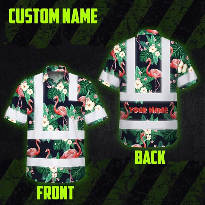 High Visibility Hawaiian Shirt for Men Tropical Shirts Custom Name Floral Outfit Reflective Safety Workwear