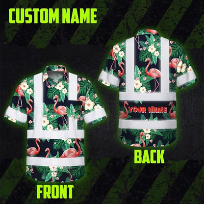High Visibility Hawaiian Shirt for Men Tropical Shirts Custom Name Floral Outfit Reflective Safety Workwear