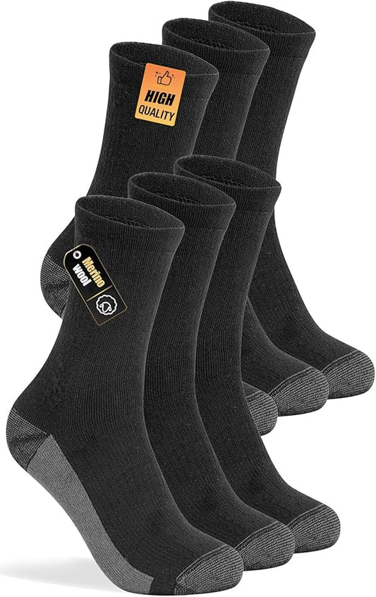 3 Pairs Men's Merino Wool Socks - Thermal Winter and Hiking Socks with Cushioned Support for Everyday Comfort