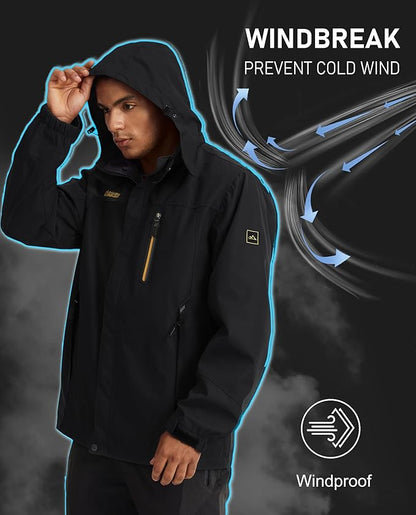 MAGCOMSEN Men's Hooded Windproof Water Resistant Rain Jacket Windbreaker 5 Pockets for Hiking,Fishing,Travel