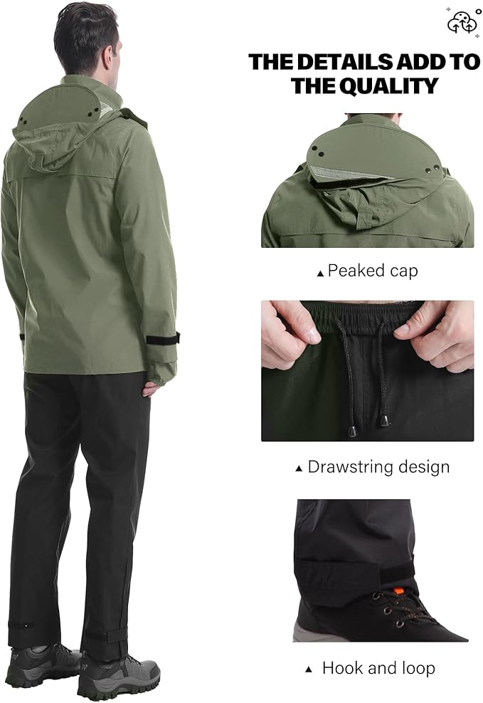 iCreek Rain Suit Waterproof Jacket with Pants 2 Pieces Breathable Lightweight Packable Raincoat with Hooded Rain Gear Unisex