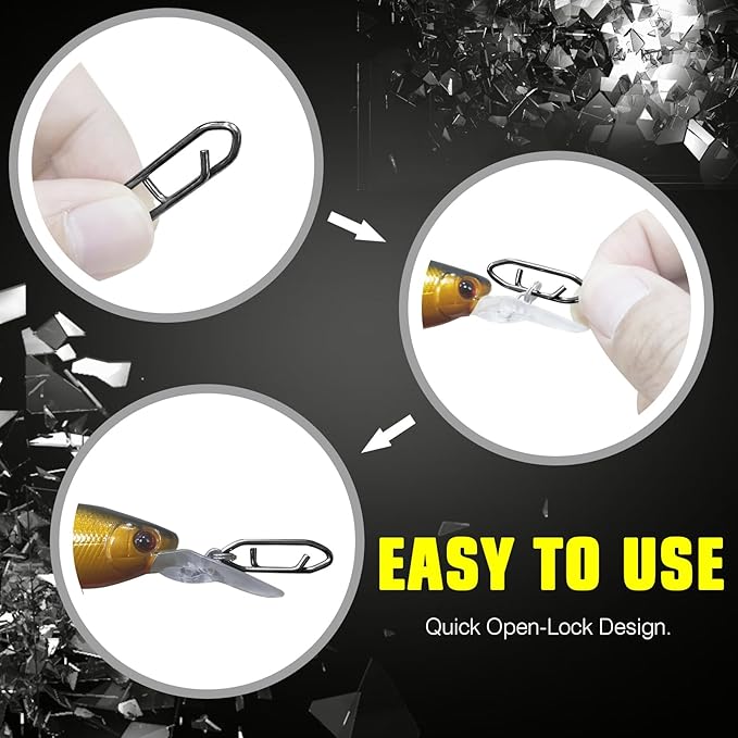 AMYSPORTS High Strength Fishing Snap Saltwater Stainless Connector Snaps Swivels Tackle Steel Power Fishing Clip Lure Quick Change Black Nickel