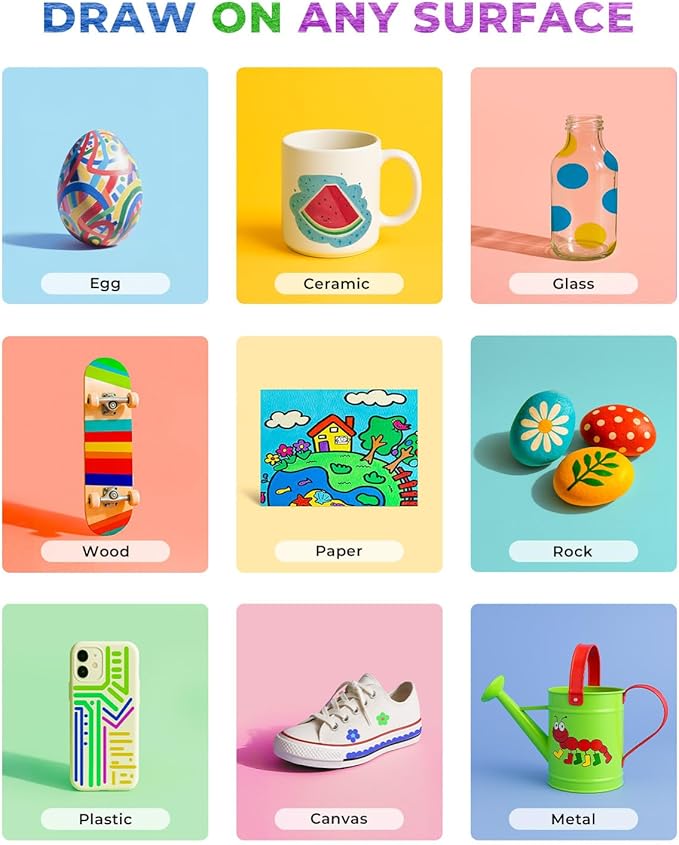 JusArt 48Colors Acrylic Paint Markers Set with Canvas Bag, Dual Tips with Brush Tip & Fine Tip, No-Bleed, Waterproof, Non-Toxic & Odorless Paint Pens for Rock, Egg, Wood, Canvas, Glass, Ceramic, DIY