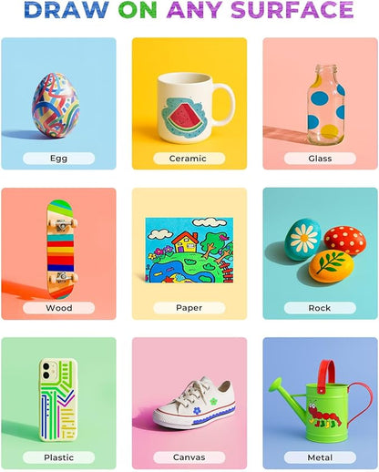 JusArt 48Colors Acrylic Paint Markers Set with Canvas Bag, Dual Tips with Brush Tip & Fine Tip, No-Bleed, Waterproof, Non-Toxic & Odorless Paint Pens for Rock, Egg, Wood, Canvas, Glass, Ceramic, DIY