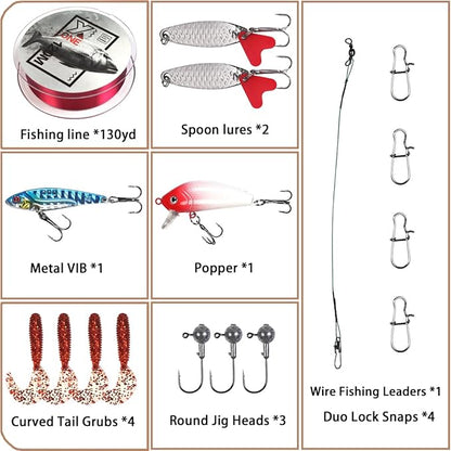 Fishing Rod Telescopic Carbon Fiber Rod Combo with Spinning Reel Portable Tackle Case Fishing Line Artificial Baits and Hooks for Travel Saltwater Freshwater Fishing