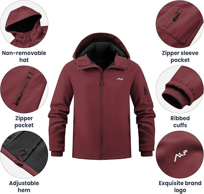 WULFUL Men's Lightweight Softshell Jacket Warm Fleece Lined Windbreaker Waterproof Soft Shell for Outdoor Hiking