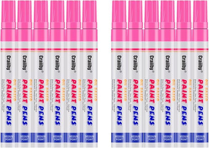 Pink Paint Markers, 12 Pack Oil-Based Waterproof Quick Dry Permanent Paint Pen Set for Rocks Painting, Wood, Fabric, Plastic, Canvas, Glass, Mugs, Metal, Tire, Stone, DIY Craft