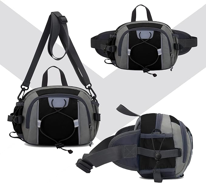 Peicees Hiking Fanny Pack Large Waist Bag for Men Women with Bottle Holder Water Resistant Lumbar Pack for Hiking Camping Fishing Outdoor (Bottle Not Included)