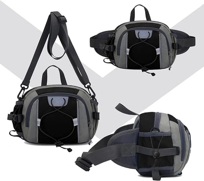 Peicees Hiking Fanny Pack Large Waist Bag for Men Women with Bottle Holder Water Resistant Lumbar Pack for Hiking Camping Fishing Outdoor (Bottle Not Included)