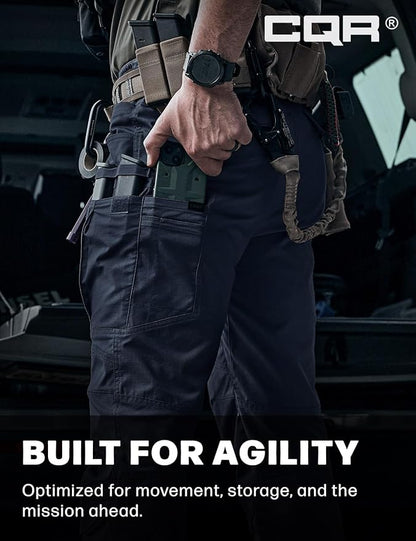 CQR Men's Flex Stretch Tactical Pants, Water Resistant Ripstop Cargo Pants, Lightweight EDC Outdoor Work Hiking Pants