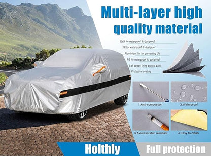 10 Layer SUV Car Cover Waterproof All Weather,100% Waterproof Outdoor SUV Car Covers Rain Snow UV Dust Protection. Custom Fit for BMW X3, Audi Q5,Jeep Wrangler, Chevy Equinox,etc Silver