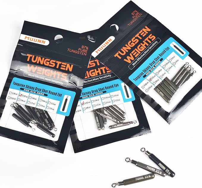 10 Pack Tungsten Free Rig Skinny Drop Shot Weights,Raindrop Free Rig Fishing Sinkers kit for Drop Shot Rig