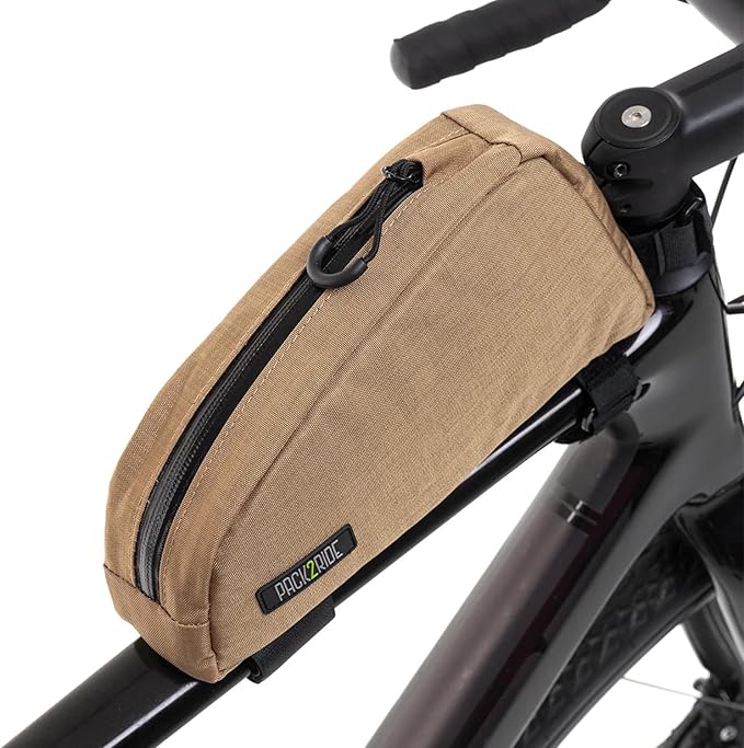 Onedrop Bike Frame Bag - Water Resistant Top Tube Bike Bag with Durable Cordura Fabric, Front Bicycle Storage & Bikepacking Pouch, Cycling Accessories for Biking Travel (Brown)