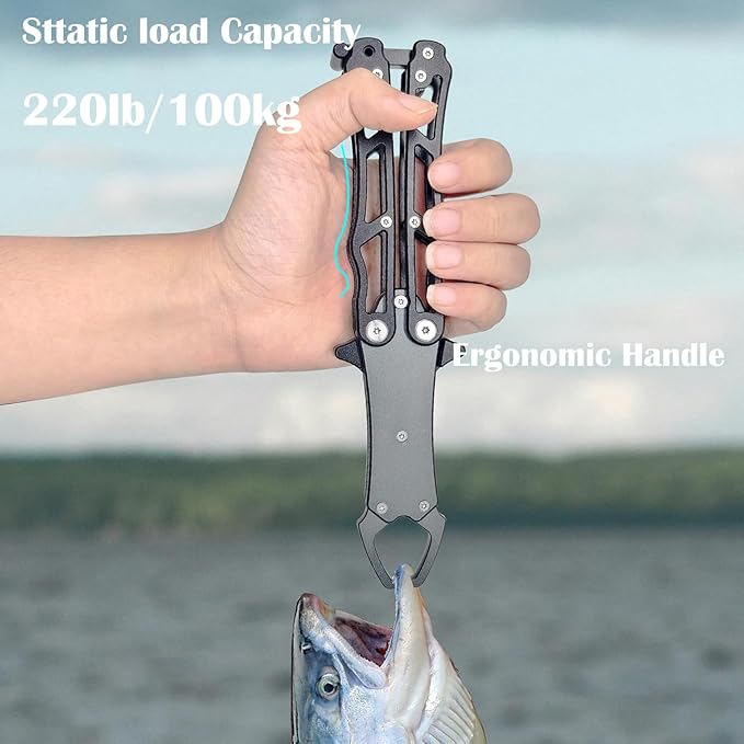 Fish Gripper for Fishing - Saltwater Fish Grabber Tool, Lightweight Aluminium Stowaway Fish Holder for Caught Fish Lip Grips Gift for Angler