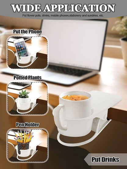 3PCS Drinking Cup Holder Clip Kalolary Chair Desk Bottle Cup Stand DIY Glass Clamp Storage Saucer Clip with Groove for Potted Plant Beverage Coffee Mug Holder Clip for Home & Office (White)