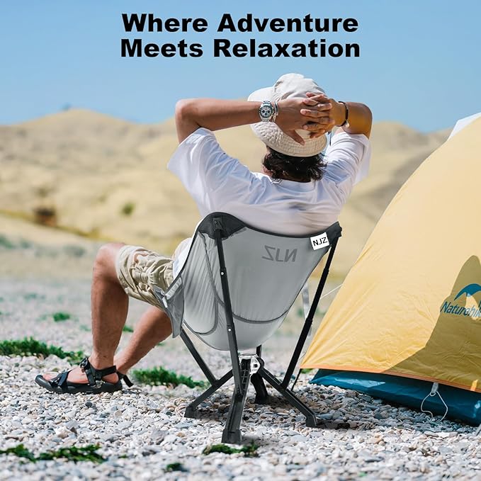 Folding Camping Chairs - 600 LBS Capacity Heavy Duty Camping Chair, Compact Folding Chair with Quick Setup & Carry Bag - Portable Camp Chair for Travel, Sports, Lawn, Beach - Silver