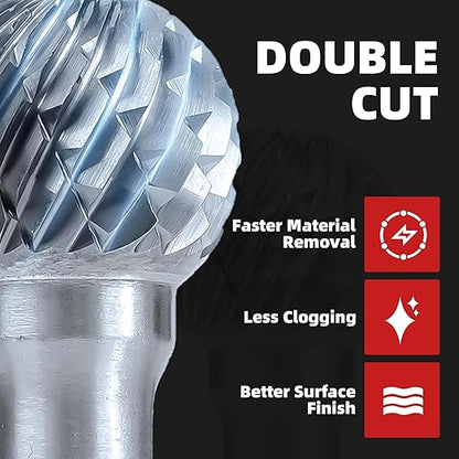 EZARC Tungsten Carbide Rotary Burr Bit, SD-5 Ball Double Cut Carbide Burr 1/4" Shank Die Grinder Cutting Burrs Bit for Metal Working & Sturdy Storage Case