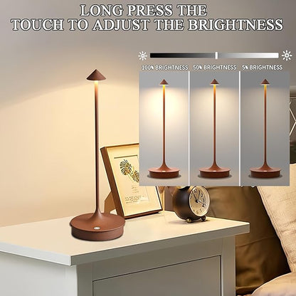 Cordless Table Lamps Rechargeable, LED Desk Lamp 4000mAh Battery Operated Outdoor Waterproof Portable Touch Dimmable Table Light for Patio/Restaurant/Bar/Indoor (Brown-1PC)