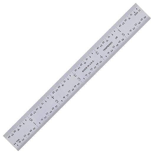 PEC Tools 6" Machinist Metal Ruler, 1/25" Thick X 3/4" Wide, Satin Chrome, High Carbon Steel Ruler Scale with Markings 1/32", 1/64", 1/10", 1/50" Made in USA