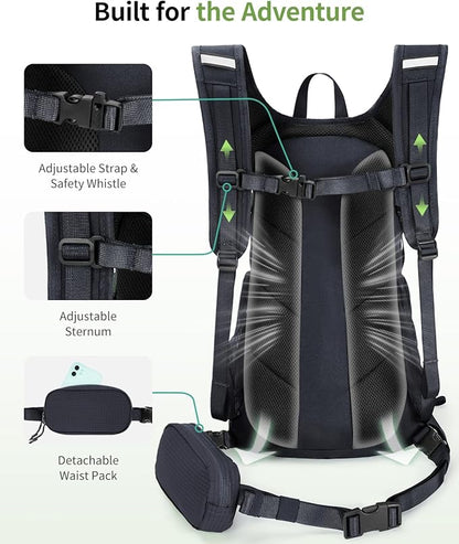 ECOHUB Hydration Backpack for Men Women, 20L Lightweight Hiking Daypack Cycling Backpack with 2L Water Bladder, Insulated Hydration Pack with Waist Pack