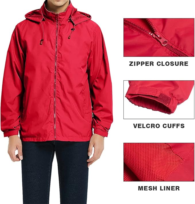 Mens Lightweight Windbreaker Jacket Waterproof Rain Jacket with Hood Soft Shell Jacket