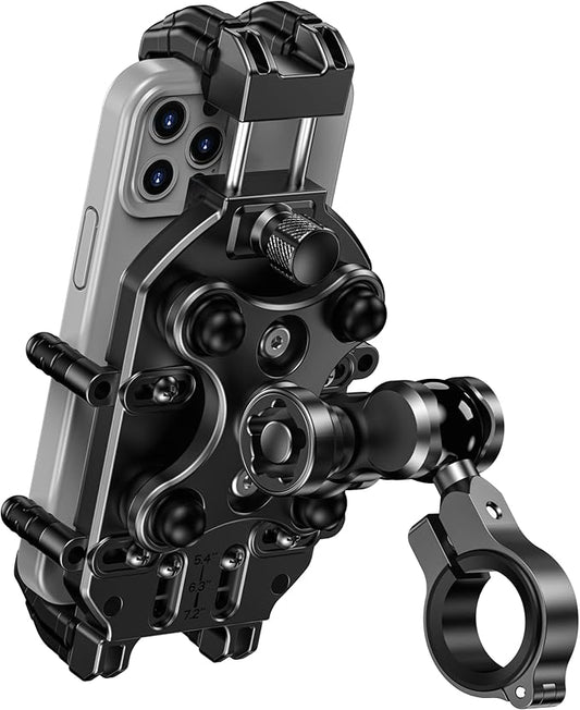 BRCOVAN Anti-Theft Motorcycle Phone Mount Holder with Vibration Dampener & Secure Lock, Adjustable Handlebar Cellphone Clamp for Bike Bicycle Scooter ATV, Fit 5.4-7.2'' Smartphone, Big Phone Friendly