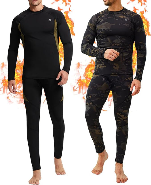 CL convallaria 2 Pack Mens Thermal Underwear Fleece Lined Long Johns Winter Base Layer Cold Weather Hunting Gear