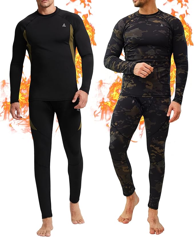 CL convallaria 2 Pack Mens Thermal Underwear Fleece Lined Long Johns Winter Base Layer Cold Weather Hunting Gear