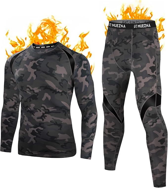 Muezna Men's Thermal Top and Bottom Set Underwear Long Johns Base Layer with Soft Fleece Lined