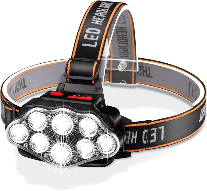 DAWINSIE Headlamp LED Rechargeable, High Lumen Bright Head Lamp with 8 LED, USB Headlight, 4 Mode IPX4 Waterproof Head Flashlight for Outdoor Running Hunting Hiking Camping Gear