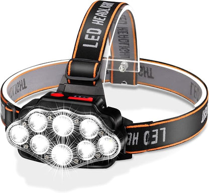 DAWINSIE Headlamp LED Rechargeable, High Lumen Bright Head Lamp with 8 LED, USB Headlight, 4 Mode IPX4 Waterproof Head Flashlight for Outdoor Running Hunting Hiking Camping Gear