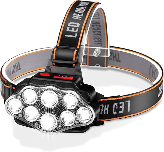 DAWINSIE Headlamp LED Rechargeable, High Lumen Bright Head Lamp with 8 LED, USB Headlight, 4 Mode IPX4 Waterproof Head Flashlight for Outdoor Running Hunting Hiking Camping Gear