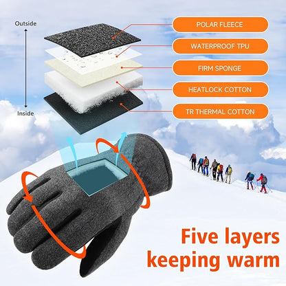 OZERO Winter Gloves for Men & Women | -30℉ Warm Thermal Running Cycling and Work Gloves for Men Cold Weather | Deerskin and Polar Fleece Insulated Winter Gloves Men
