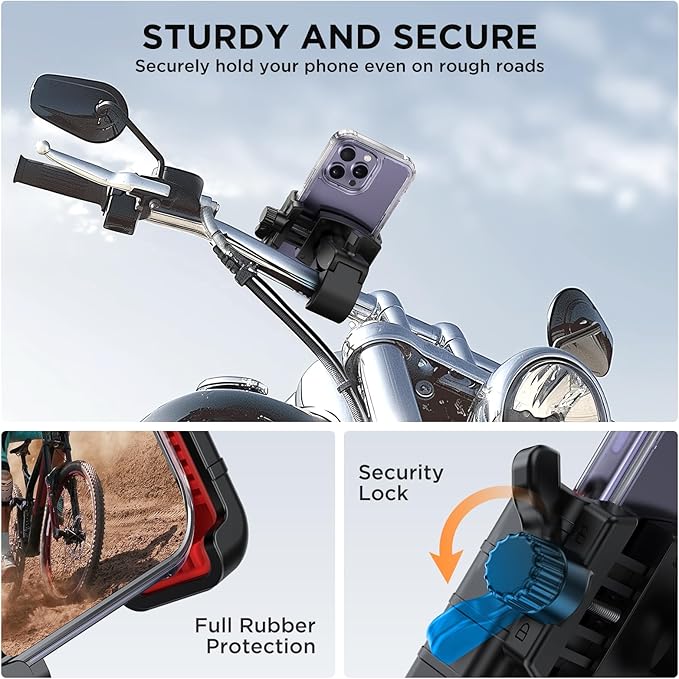 Miracase Bike Phone Holder, [Support Video Recording] Motorcycle Phone Mount, [Quick Lock] Bicycle Phone Mount Handlebar Cell Phone Clamp for Scooter, Friendly Compatible with iPhone Samsung Red