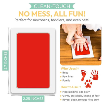 Clean Touch Ink Pad for Baby Handprints and Footprints – Inkless Infant Hand & Foot Stamp – Safe for Babies, Doesn’t Touch Skin – Perfect Family Memory or Gift – Red Print Kit by Tiny Gifts