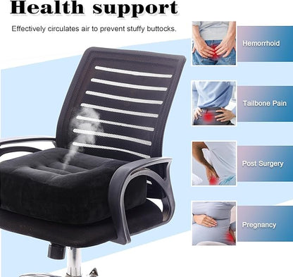 Extra Large Seat Cushion, Thick Chair Cushion Booster for Office Chair, to Rise Height, Velvet Cover with Handle and Anti-Slip Bottom, PP Cotton Filling, Coccyx Pain Relief (Black, X Large)