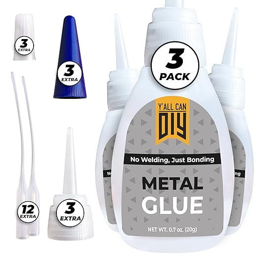 Y'allCanDiy Cyanoacrylate Based Super Glue for Metal 3 Pk x .7 Oz. (20g)– High-Strength Formula, Instant Bond for Stainless Steel, Aluminum, Glass & Crafts, Waterproof, Precision Tip for Easy Control